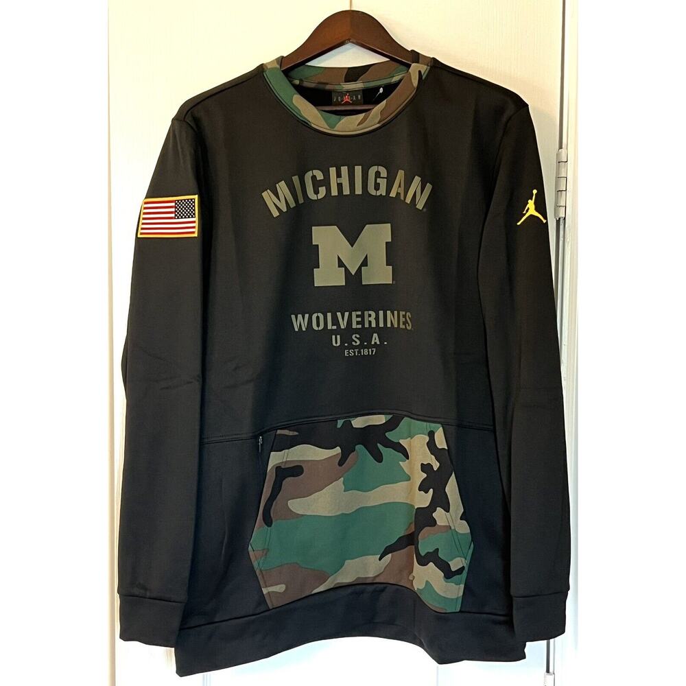 Nike Jordan Michigan Wolverines Sz M Military Appreciation Sweatshirt DD4308 010
